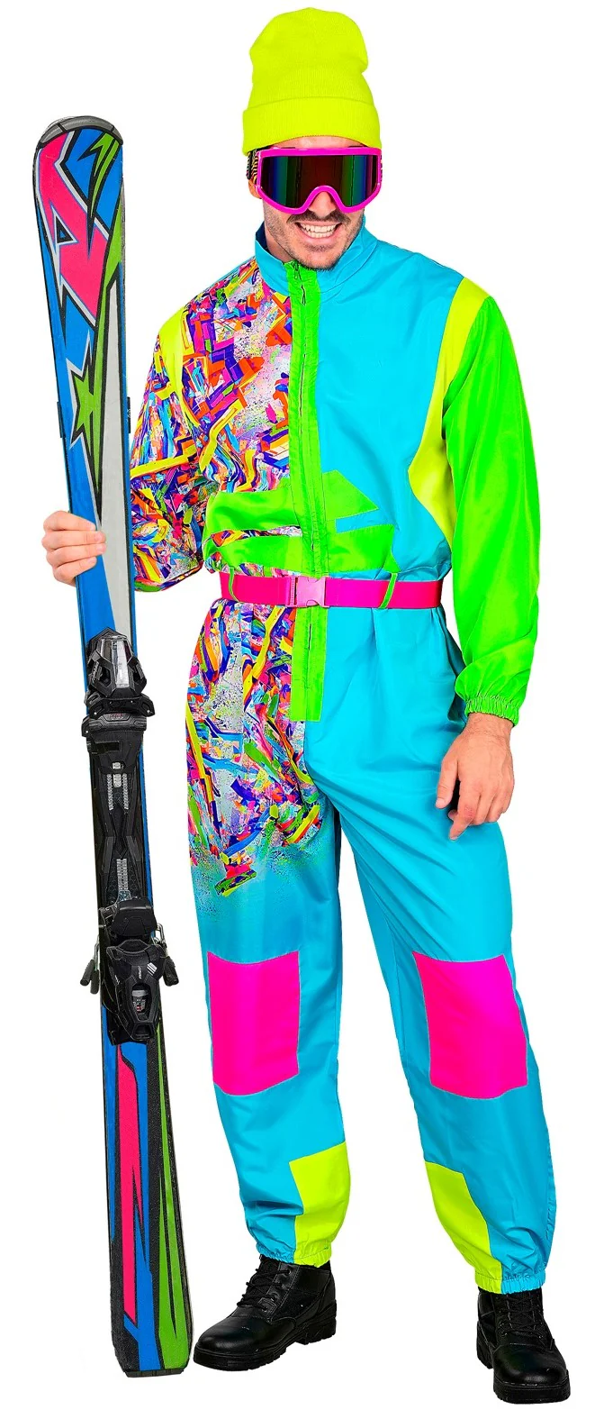 Costume da Sciatore Blu e Verde Neon per Adulto