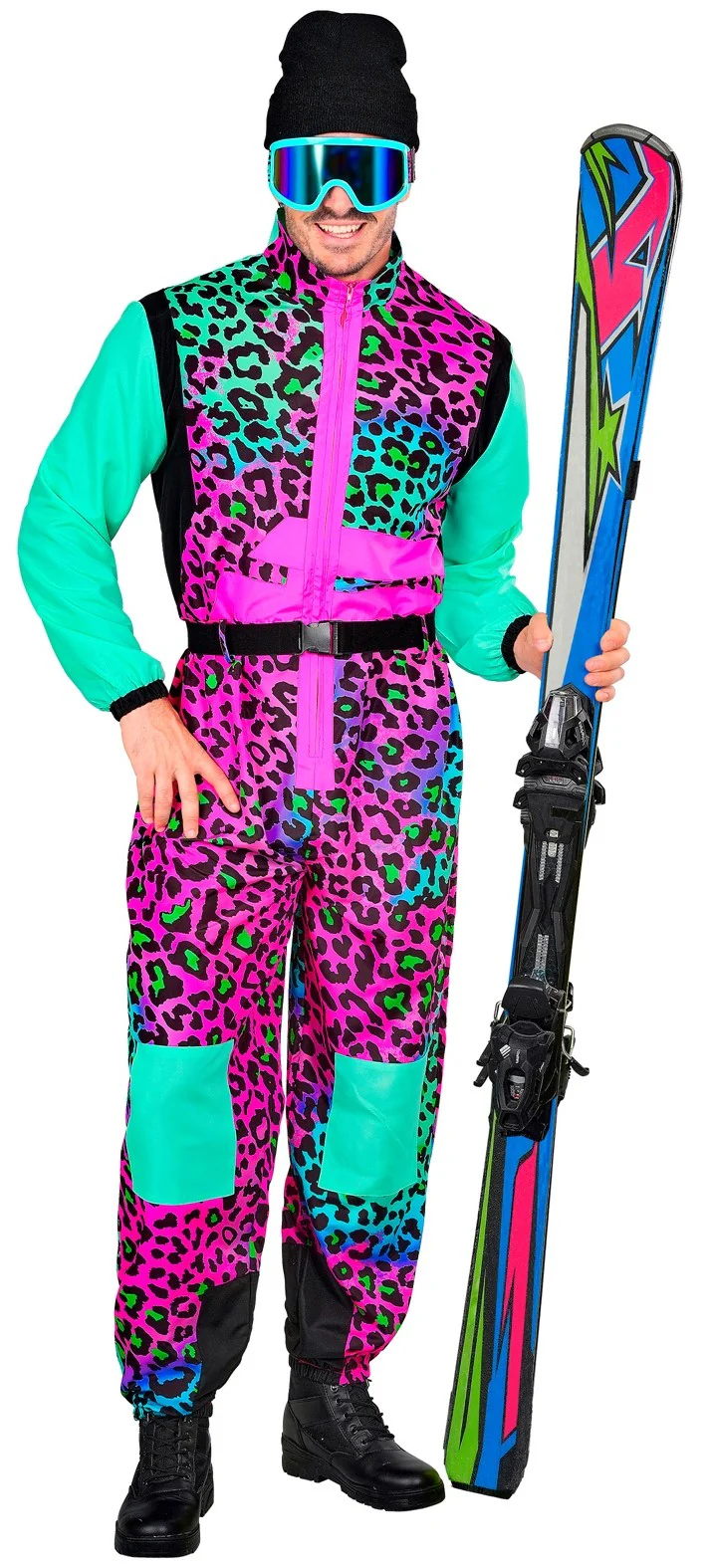 Costume da Sciatore Leopardo Multicolore Neon per Adulto