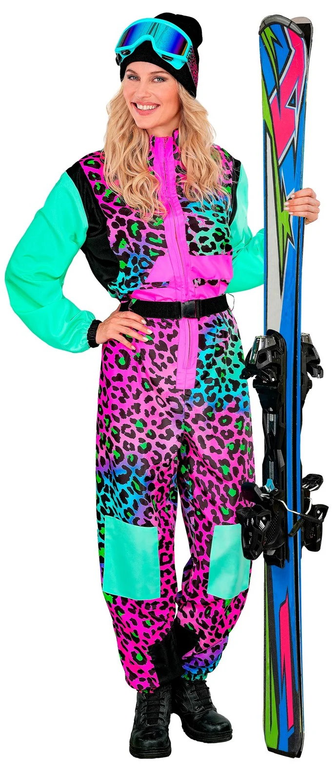 Costume da Sciatore Leopardo Multicolore Neon per Adulto - immagine 3