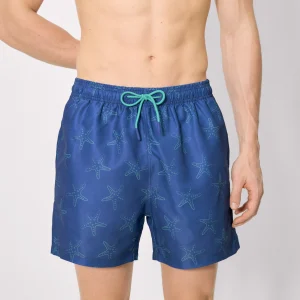 Costume da bagno di media lunghezza con stampa a stelle marine in blu