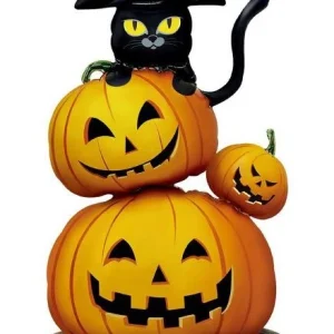 Globo di Zucche e Gatto con Cappello da Strega