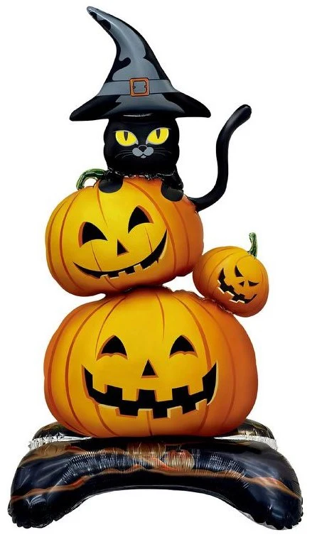 Globo di Zucche e Gatto con Cappello da Strega