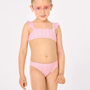 Bikini da bambina con dettagli a balze, stampa leopardata rosa