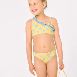 Bikini asimmetrico per bambine con volant e stampa tartaruga