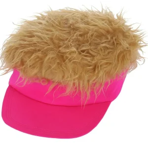 Visiera Rosa Neon Stile Anni 80 con Capelli Biondi