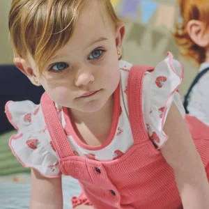 Completo t-shirt manica corta Framboise e salopette per neonato