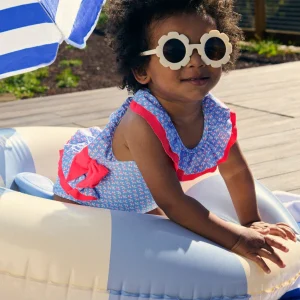 Costume da bagno per neonata con volant e fiocco, stampa floreale