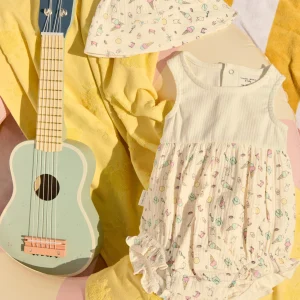 Completo composto da tutina senza maniche e cappello con stampa estiva per neonati