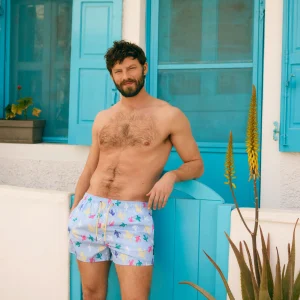 Costume da bagno corto con stampa di tartarughe multicolori