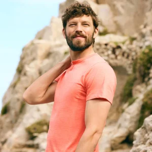 maglietta basic a maniche corte con colletto alla coreana color corallo