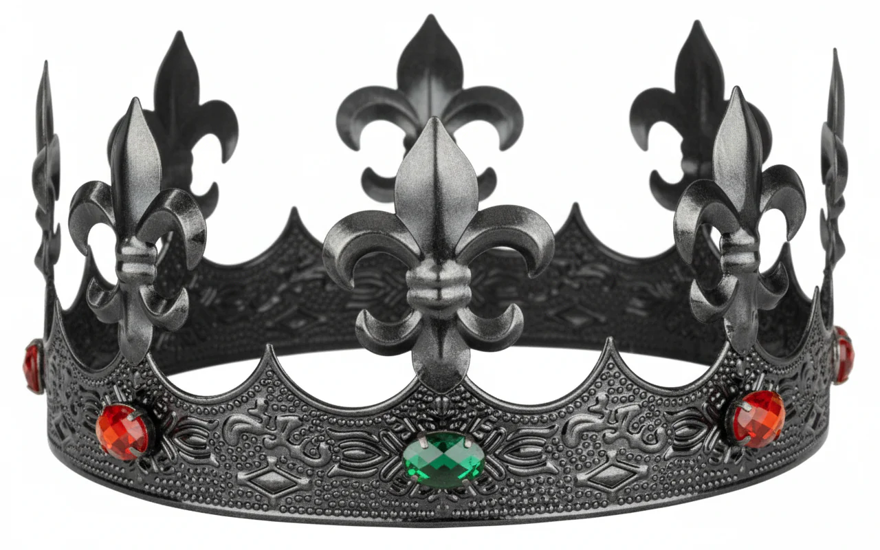 Corona di Re Argentata Scura in Metallo con Pietre Preziose