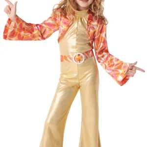 Costume Disco Anni 70 Dorato per Bambina