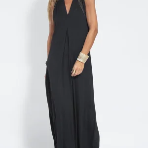 Elegante abito lungo senza maniche in tinta unita