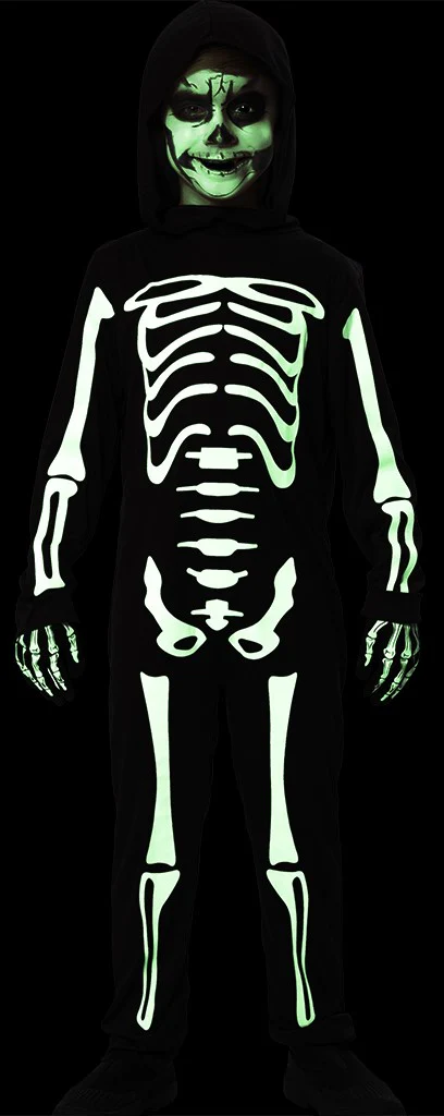 Costume da Scheletro Fluorescente con Cappuccio per Bambino - immagine 4