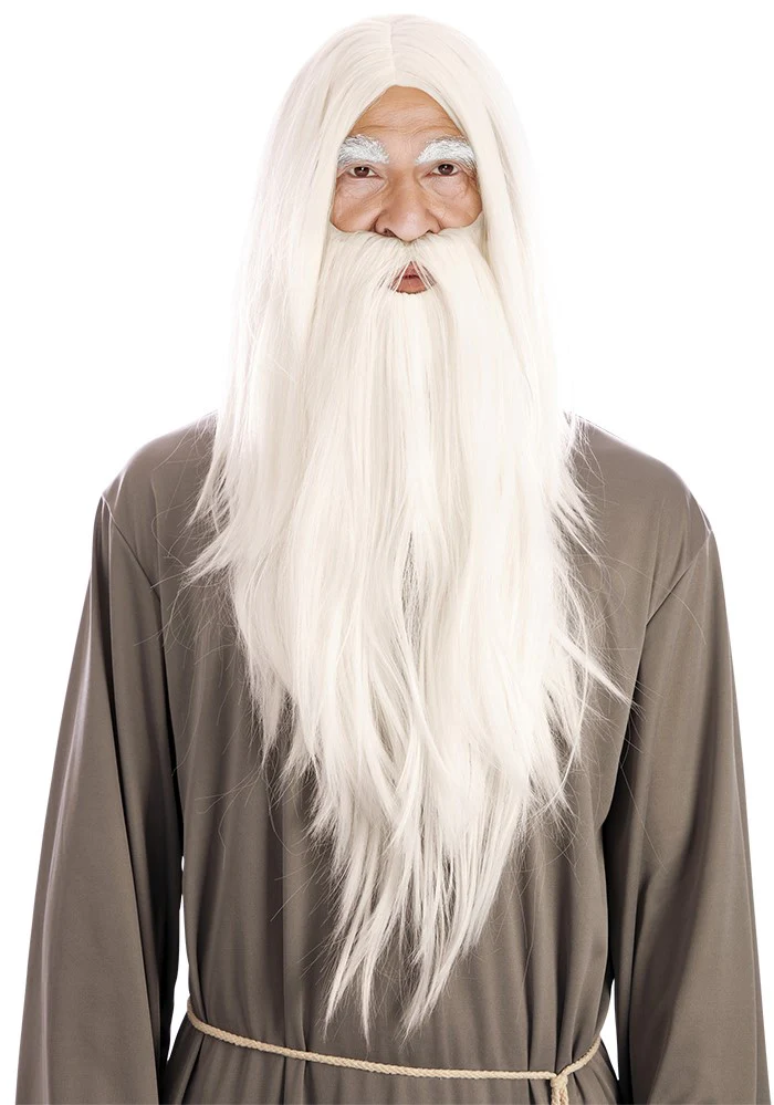 Parrucca da Mago Bianca con Barba Lunga