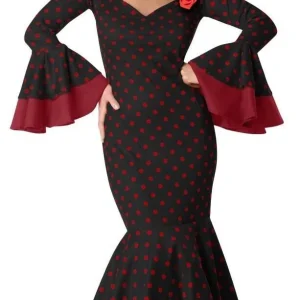 Costume da Flamenca Elegante Nero con Pois per Donna