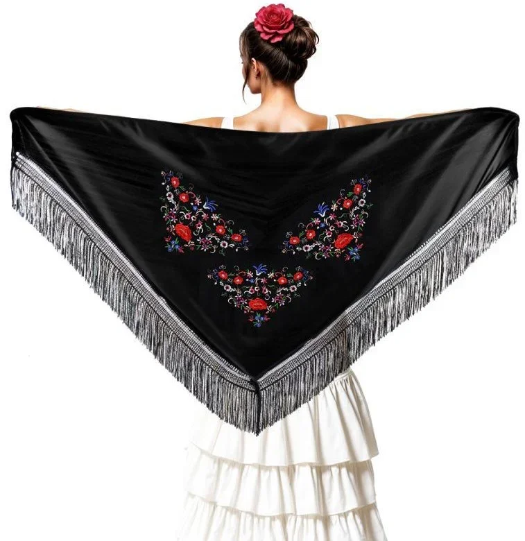 Mantón de Sevillana o Chulapa Nero con Ricamo - immagine 3
