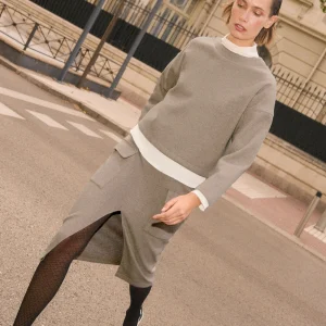 Maglione girocollo grigio strutturato caldo