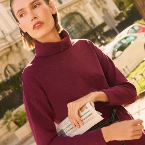 Maglione lungo bordeaux caldo con spacco