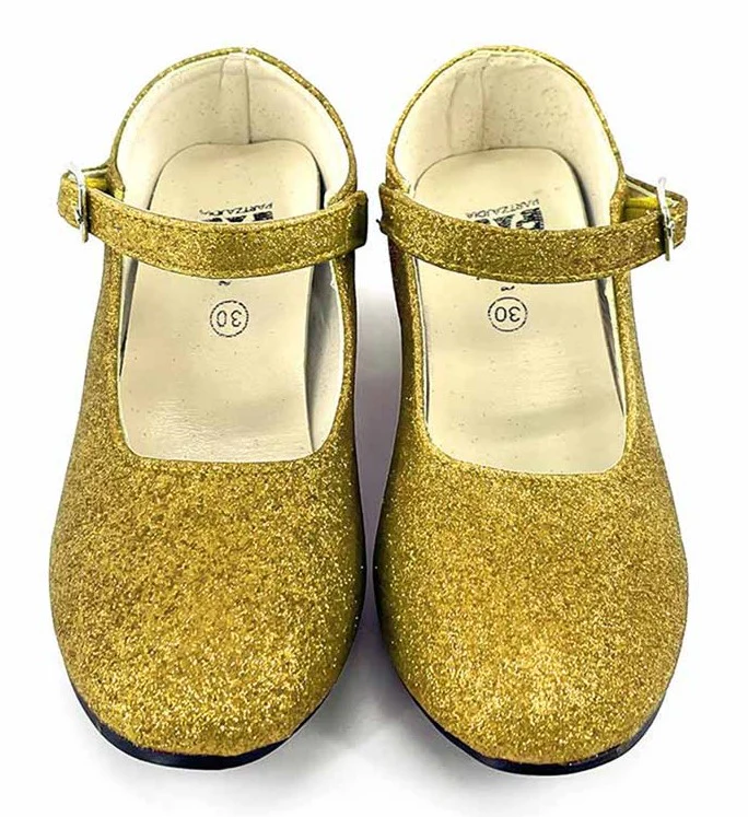 Scarpe con tacco dorate con glitter per bambina - immagine 4