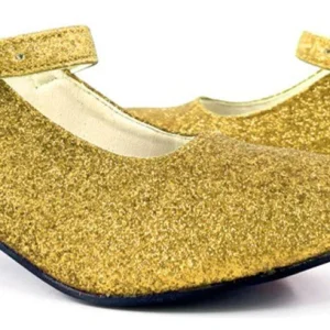 Scarpe con tacco dorate con glitter per donna